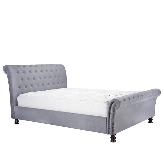 Andriana Fabric King Size Bed In Grey Velvet With Wooden Feet_2