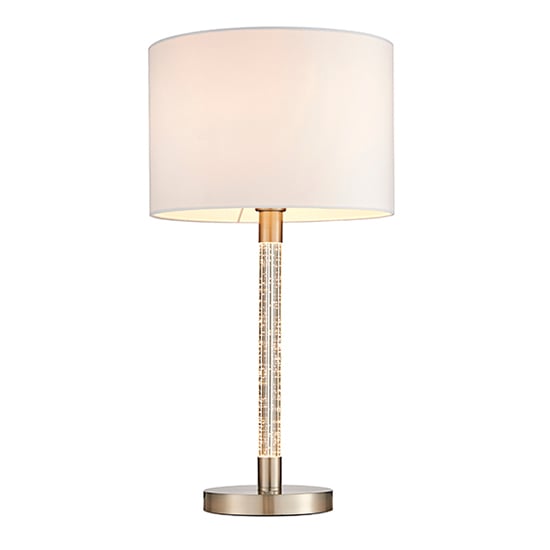 Photo of Andromeda white fabric table lamp in satin chrome