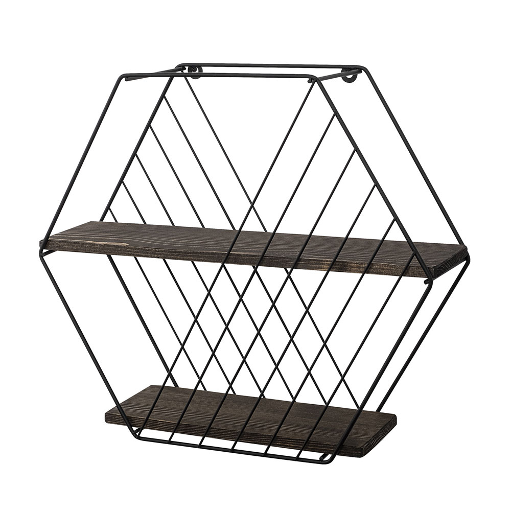 Anemone Spruce Wood Wall Shelf in Black and Dark Walnut
