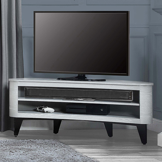 Anfossi Corner Wooden TV Stand In Grey With Black Legs_1