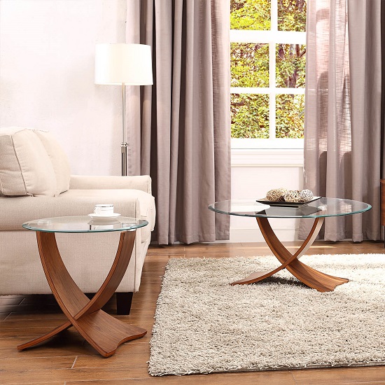 Anfossi Round Clear Glass Coffee Table With Walnut Legs_2