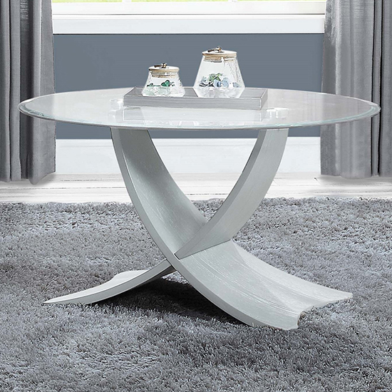 Product photograph of Anfossi Round Clear Glass Coffee Table With Grey Legs from Furniture in Fashion