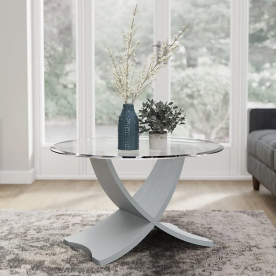 Product photograph of Anfossi Round Clear Glass Coffee Table With Grey Legs from Furniture in Fashion