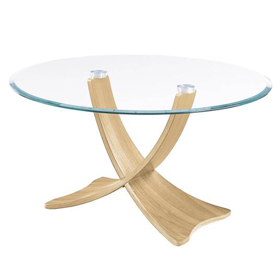 Anfossi Round Clear Glass Coffee Table With Oak Legs Furniture in Fashion