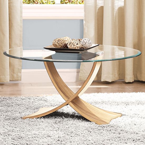 Read more about Anfossi round clear glass coffee table with oak legs