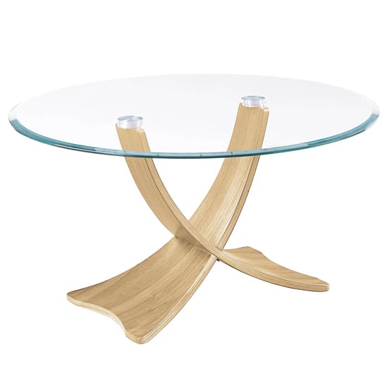 Anfossi Round Clear Glass Coffee Table With Oak Legs