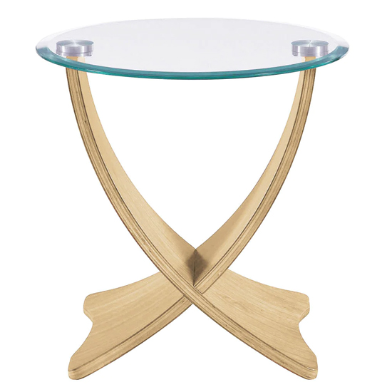Anfossi Round Clear Glass Lamp Table With Oak Legs