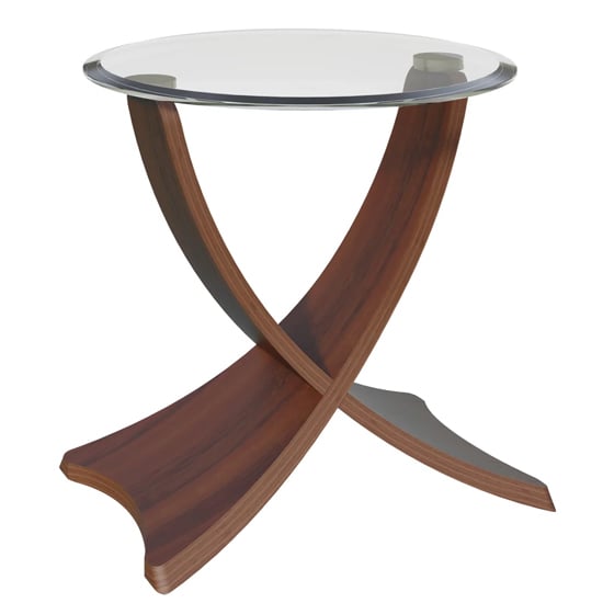 Anfossi Round Clear Glass Lamp Table With Walnut Legs