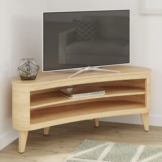 Product photograph of Anfossi Wooden Corner Tv Stand In Oak from Furniture in Fashion