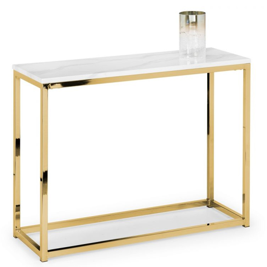 Sable Gloss White Marble Effect Console Table And Gold Frame_2