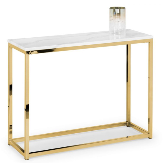 Sable Gloss White Marble Effect Console Table And Gold Frame