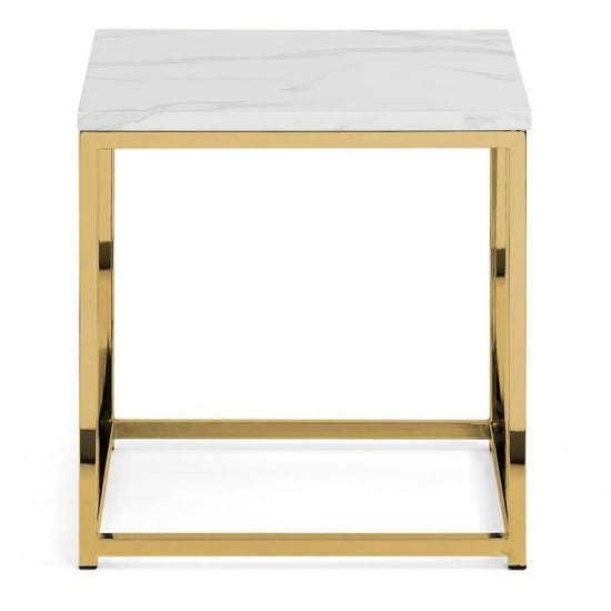 Sable Gloss White Marble Effect Lamp Table With Gold Frame