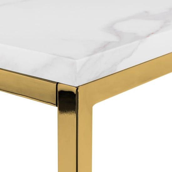 Sable Gloss White Marble Effect Lamp Table With Gold Frame