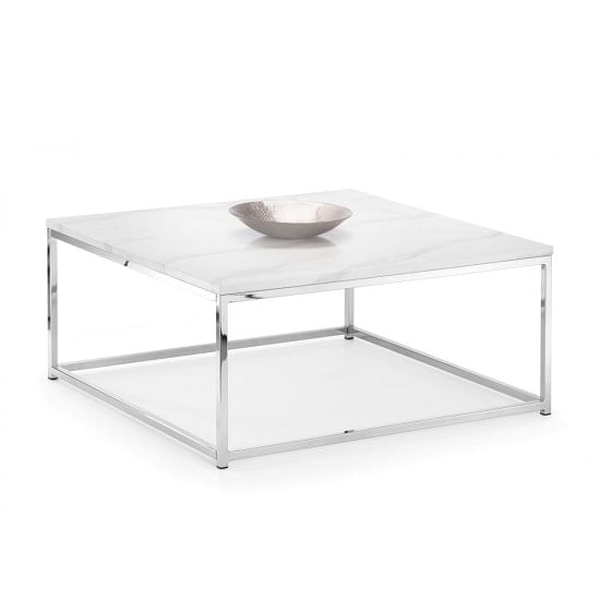 Product photograph of Sable Gloss White Marble Effect Coffee Table And Steel Frame from Furniture in Fashion