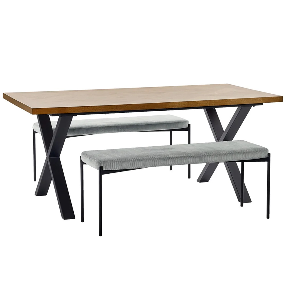 Angers Oak Wooden Dining Table With 2 Luling Grey Benches