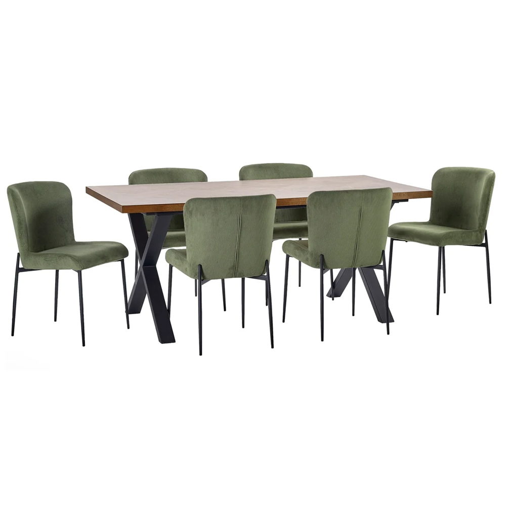 Angers Oak Wooden Dining Table With 6 Luling Green Chairs