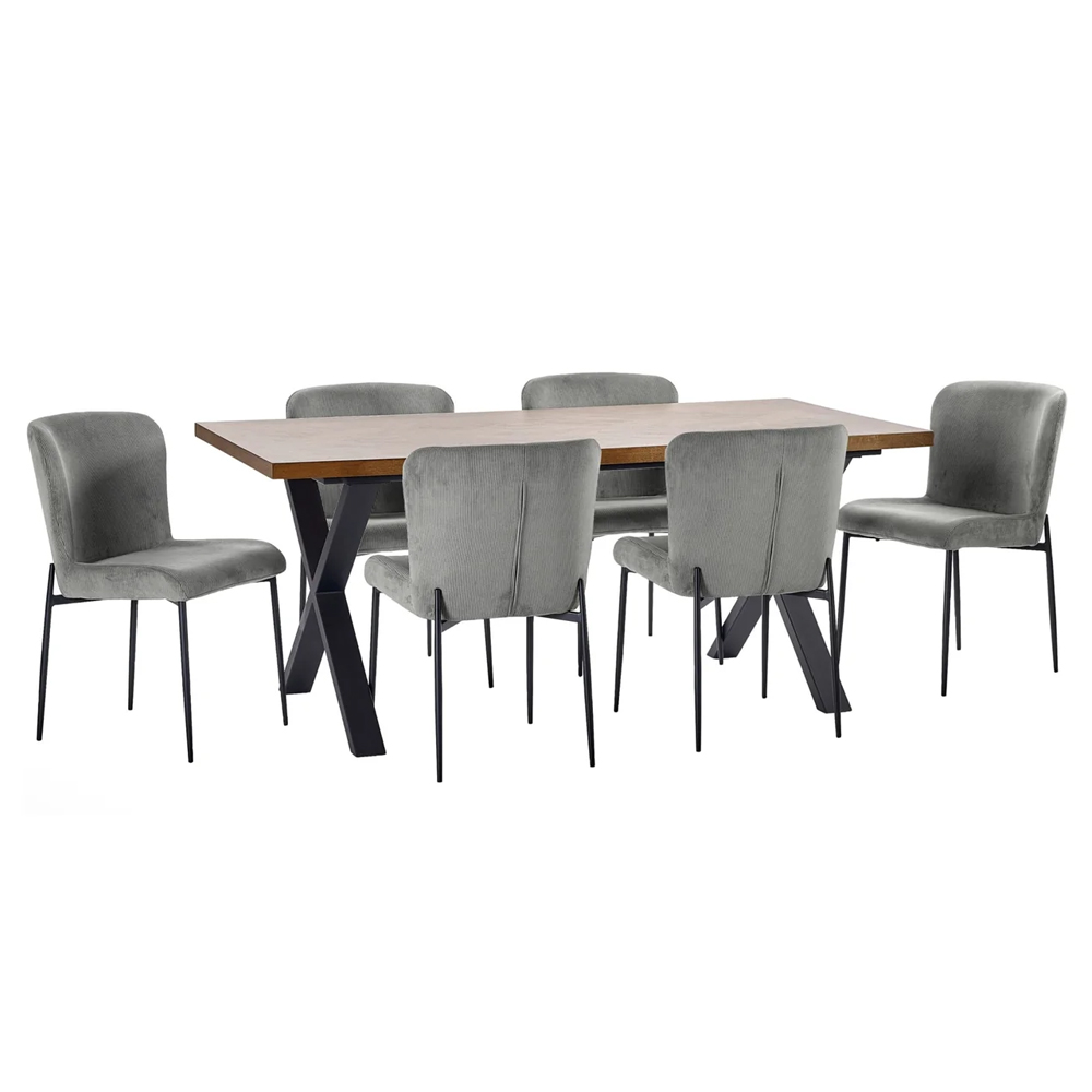 Angers Oak Wooden Dining Table With 6 Luling Grey Chairs