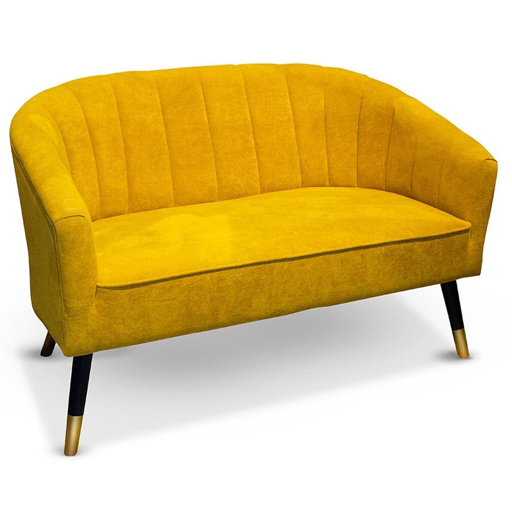 Angina Fabric 2 Seater Sofa With Wooden Legs In Yellow