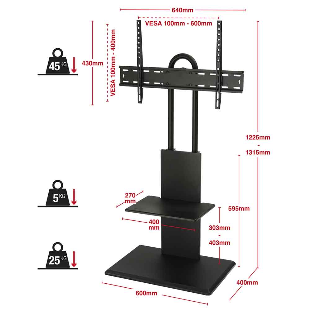 Angleton Small Wooden Pedestal TV Stand - Black