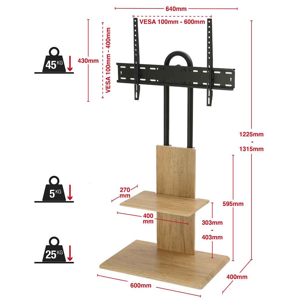 Angleton Small Wooden Pedestal TV Stand - Oak