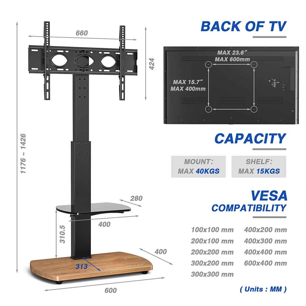 Angleton Wooden Pedestal TV Stand - Black And Oak