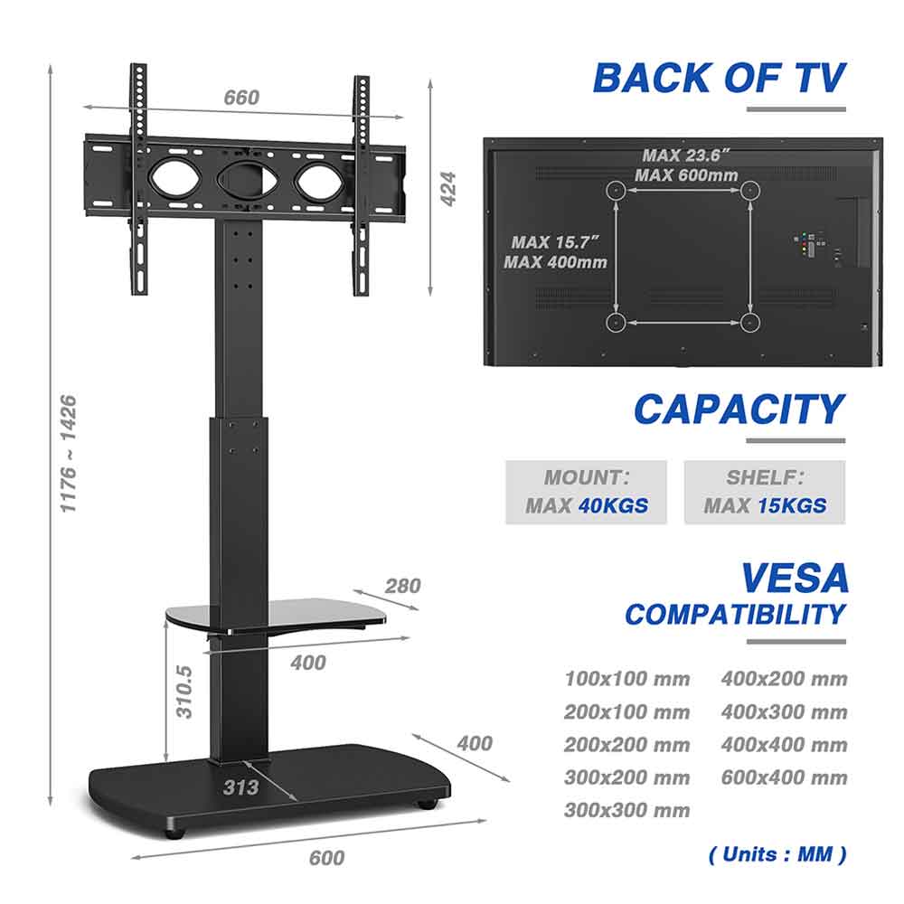 Angleton Wooden Pedestal TV Stand - Black