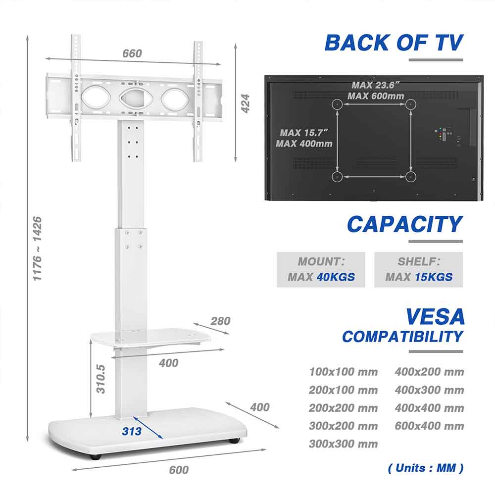 Angleton Wooden Pedestal TV stand - White