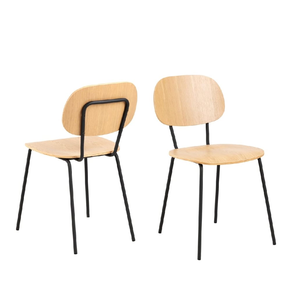 Read more about Angola oak wooden dining chairs with metal frame in pair