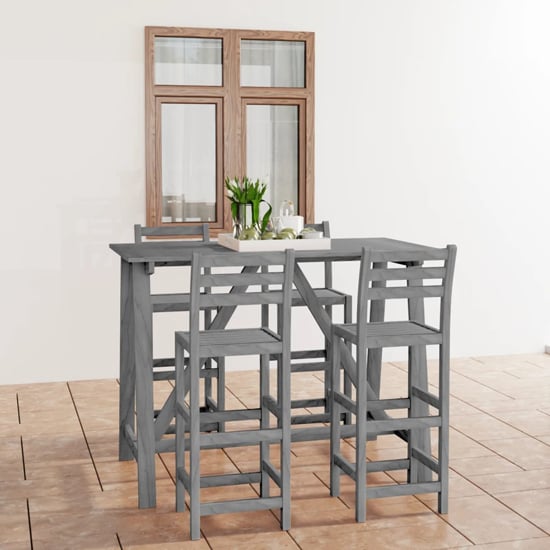Product photograph of Angola Solid Acacia Wood 5 Piece Outdoor Bar Set In Grey from Furniture in Fashion