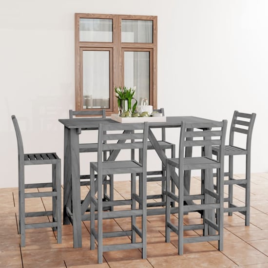 Product photograph of Angola Solid Acacia Wood 7 Piece Outdoor Bar Set In Grey from Furniture in Fashion