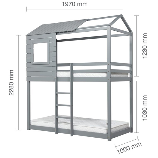 Angola Wooden Single Bunk Bed In Grey