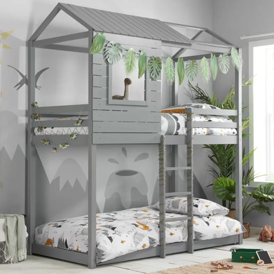 Product photograph of Angola Wooden Single Bunk Bed In Grey from Furniture in Fashion