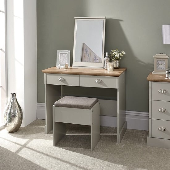 Product photograph of Kirkby Dressing Table And Stool With Table Mirror In Soft Grey from Furniture in Fashion