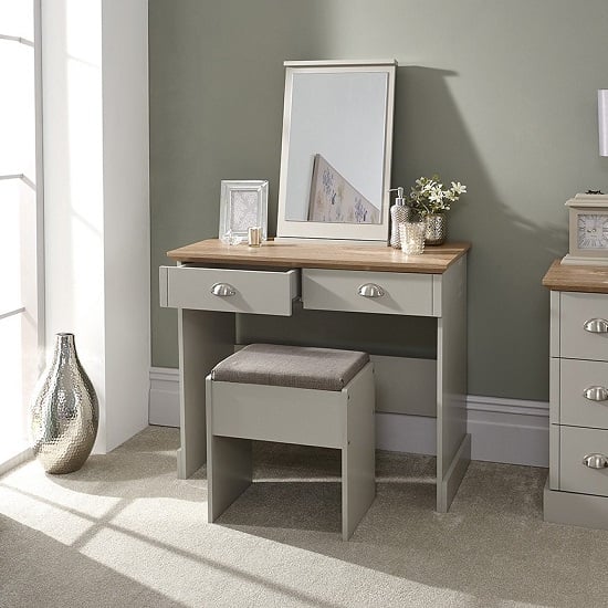 Kirkby Dressing Table And Stool With Table Mirror In Soft Grey_2