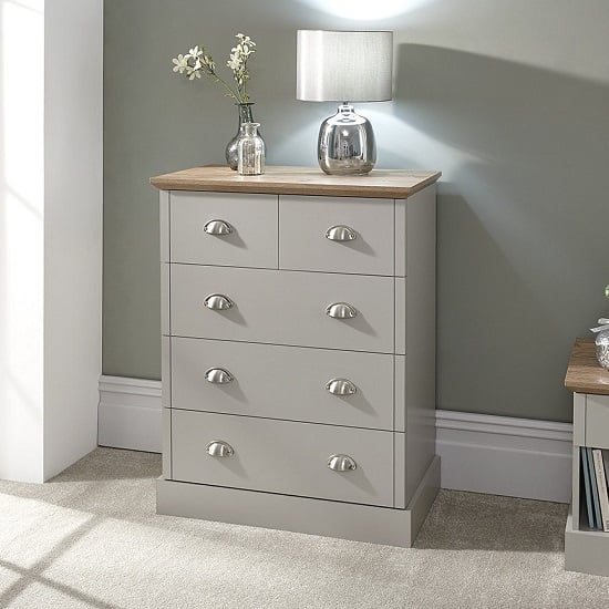 Read more about Kirkby large chest of drawers in soft grey with oak effect top