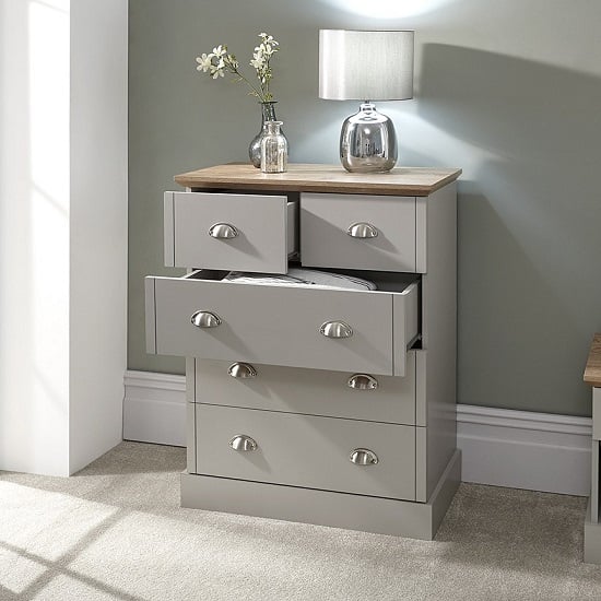 Kirkby Large Chest Of Drawers In Soft Grey With Oak Effect Top_2