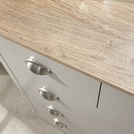Kirkby Large Chest Of Drawers In Soft Grey With Oak Effect Top_3