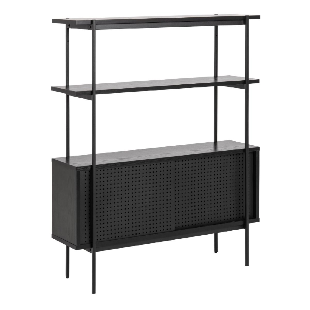 Angus Wooden Bookcase With 2 Sliding Doors In Black