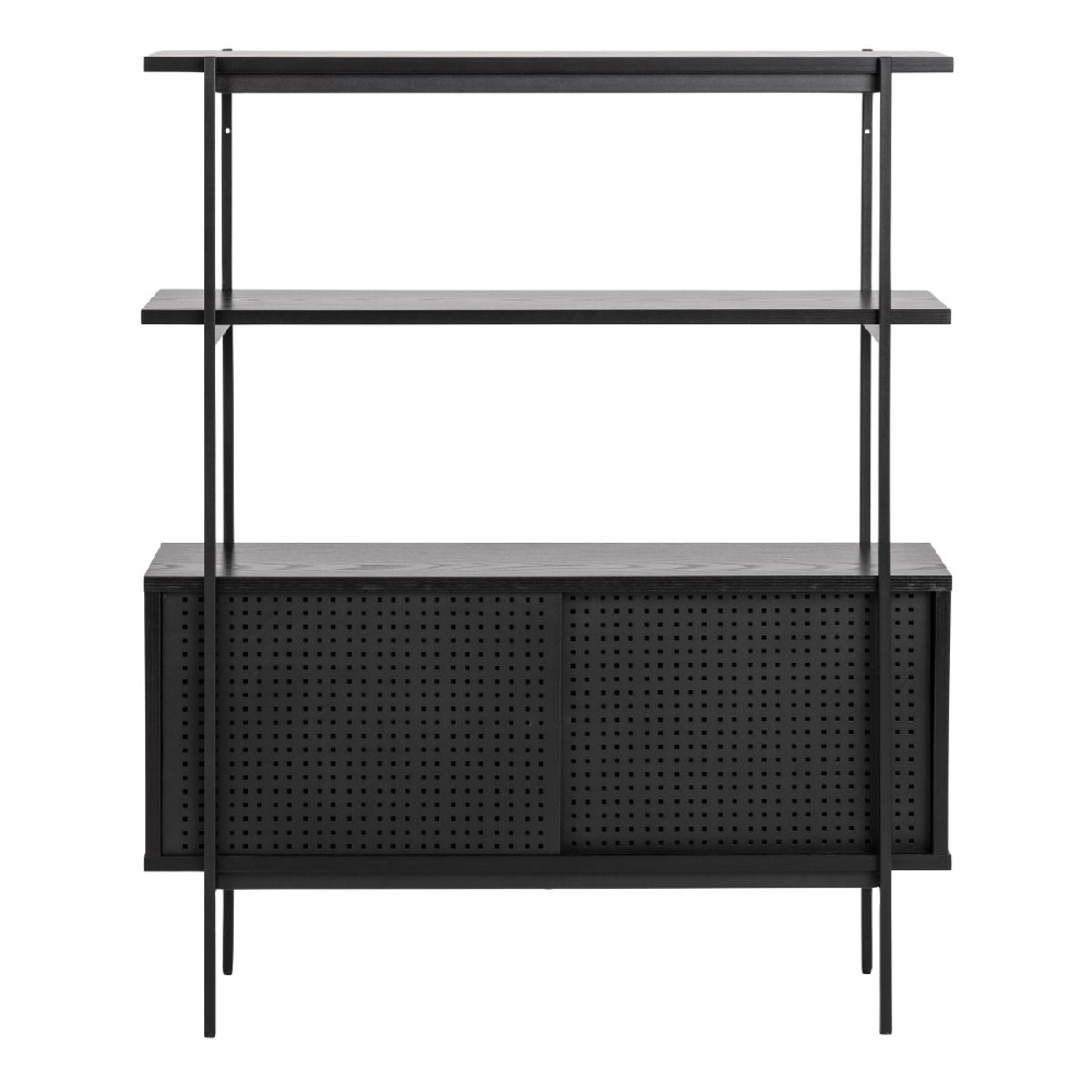 Angus Wooden Bookcase With 2 Sliding Doors In Black