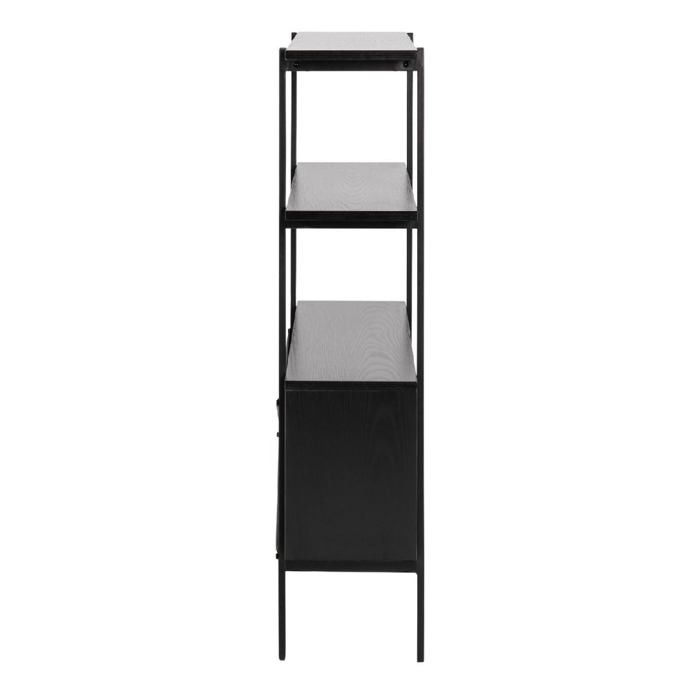 Angus Wooden Bookcase With 2 Sliding Doors In Black