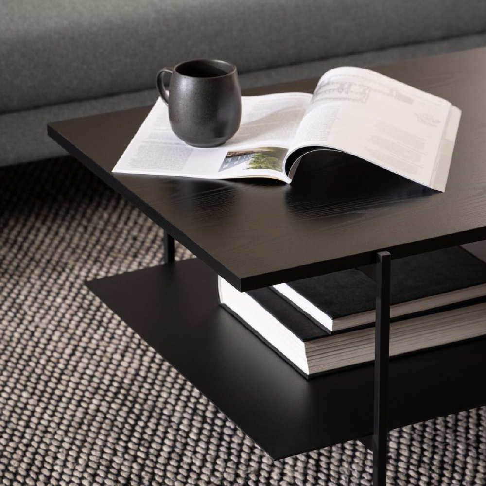 Angus Wooden Coffee Table With Undershelf In Black