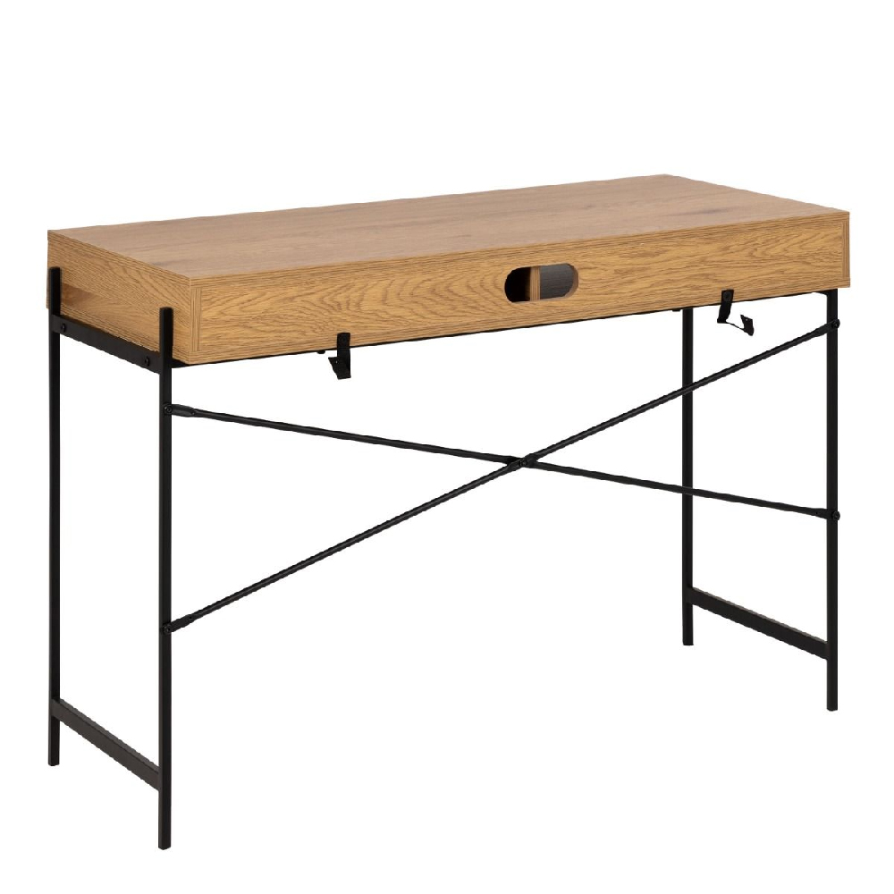 Angus Wooden Laptop Desk With Sliding Door In Oak And Black