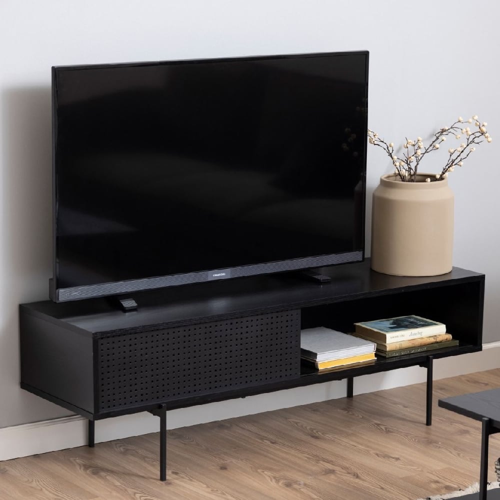 Read more about Angus wooden tv stand with 1 sliding door in black