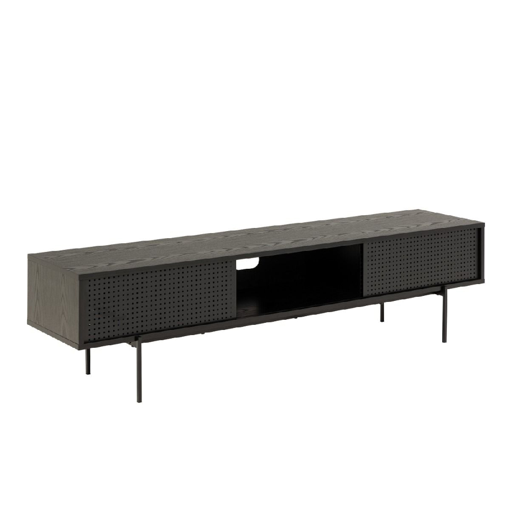 Angus Wooden TV Stand With 2 Sliding Doors In Black