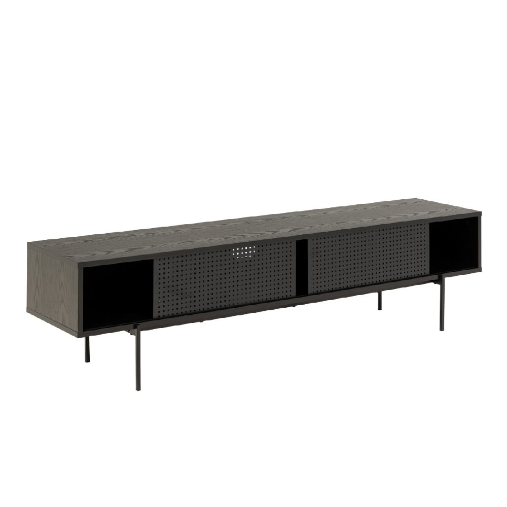 Angus Wooden TV Stand With 2 Sliding Doors In Black
