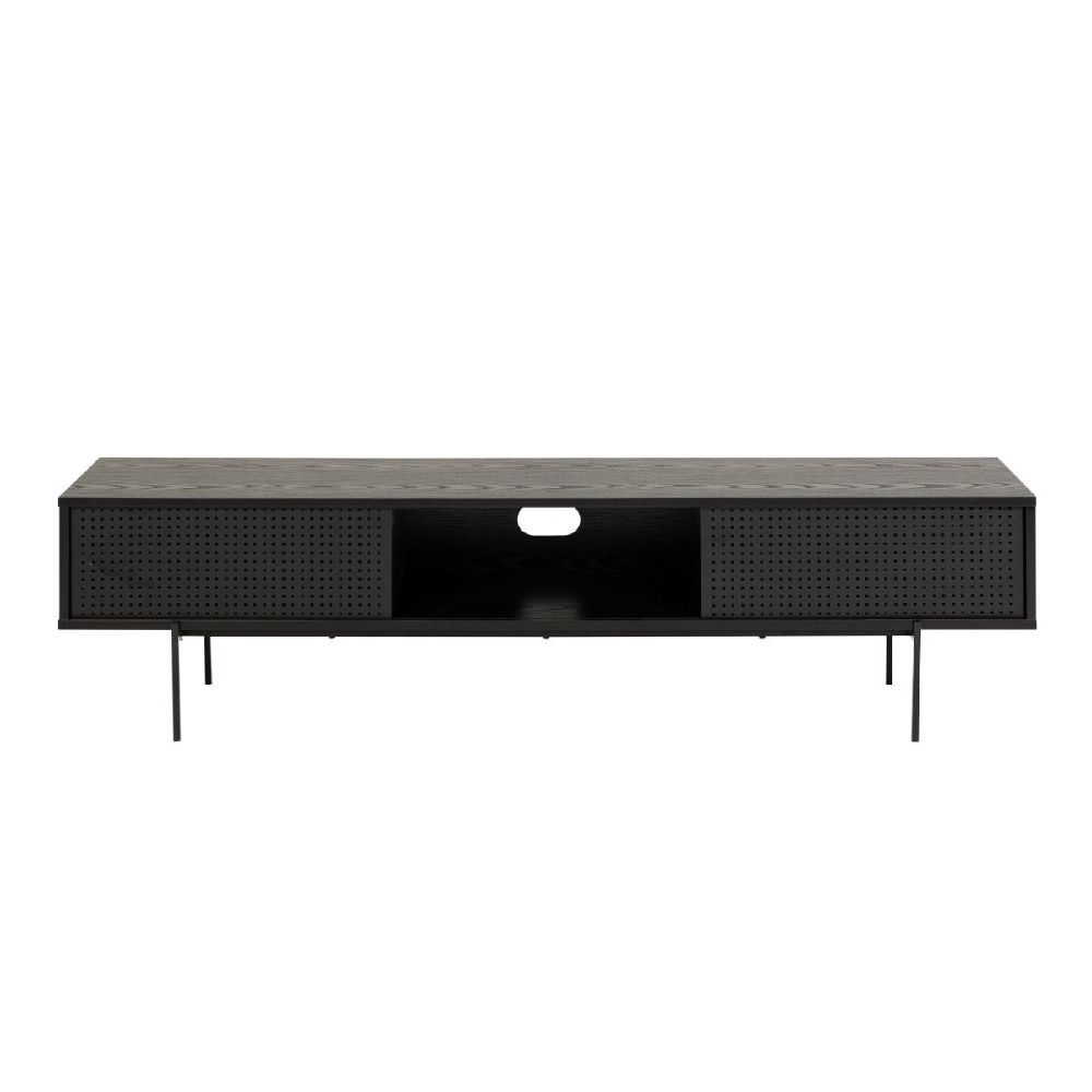 Angus Wooden TV Stand With 2 Sliding Doors In Black