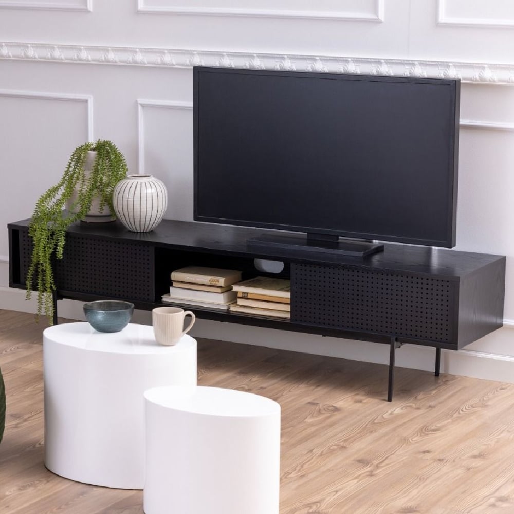 Read more about Angus wooden tv stand with 2 sliding doors in black