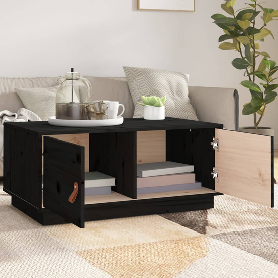 Anicet Pinewood Coffee Table With 2 Doors In Black