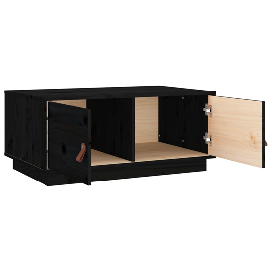 Anicet Pinewood Coffee Table With 2 Doors In Black
