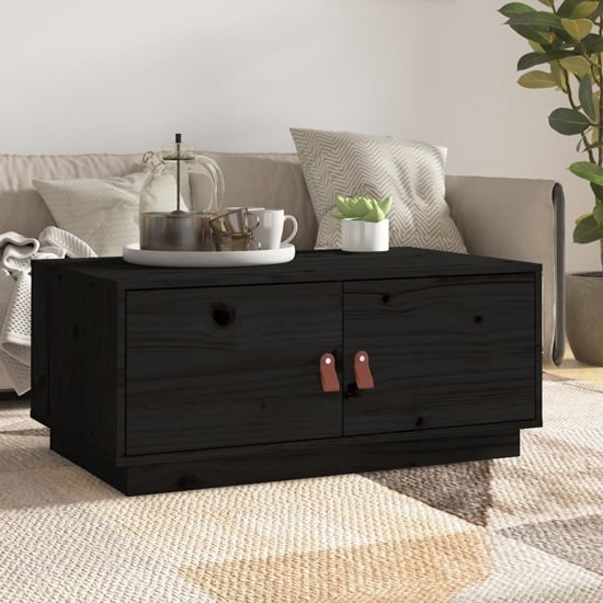 Anicet Pinewood Coffee Table With 2 Doors In Black
